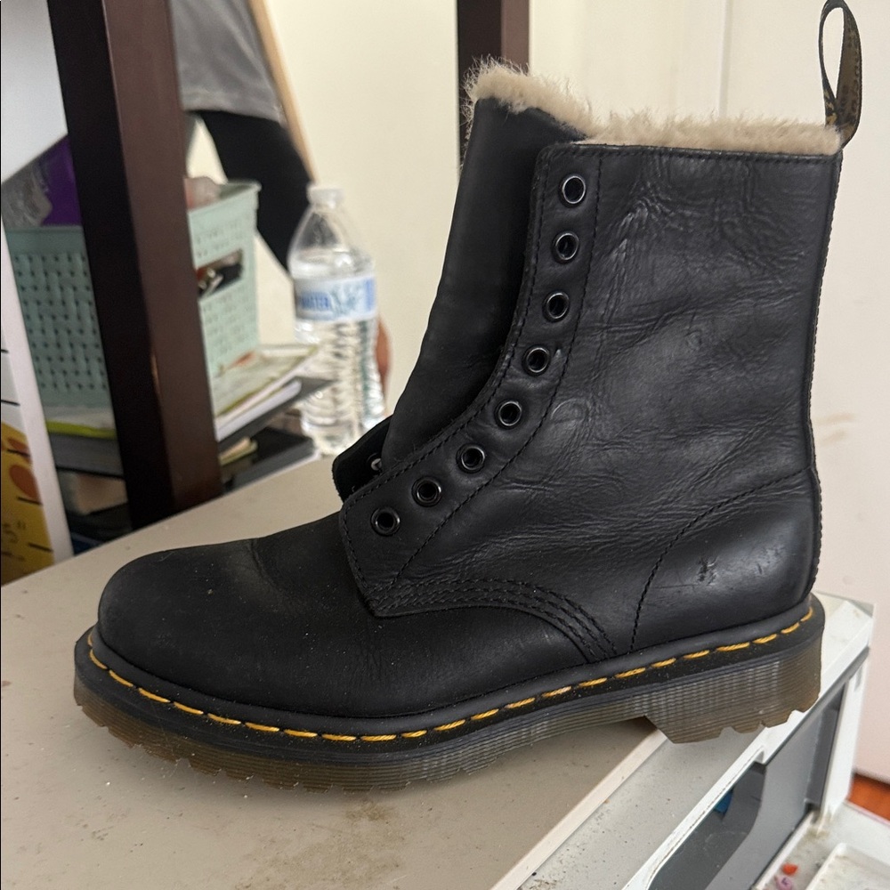 Airwalk Black Combat Boots with Cream Lining